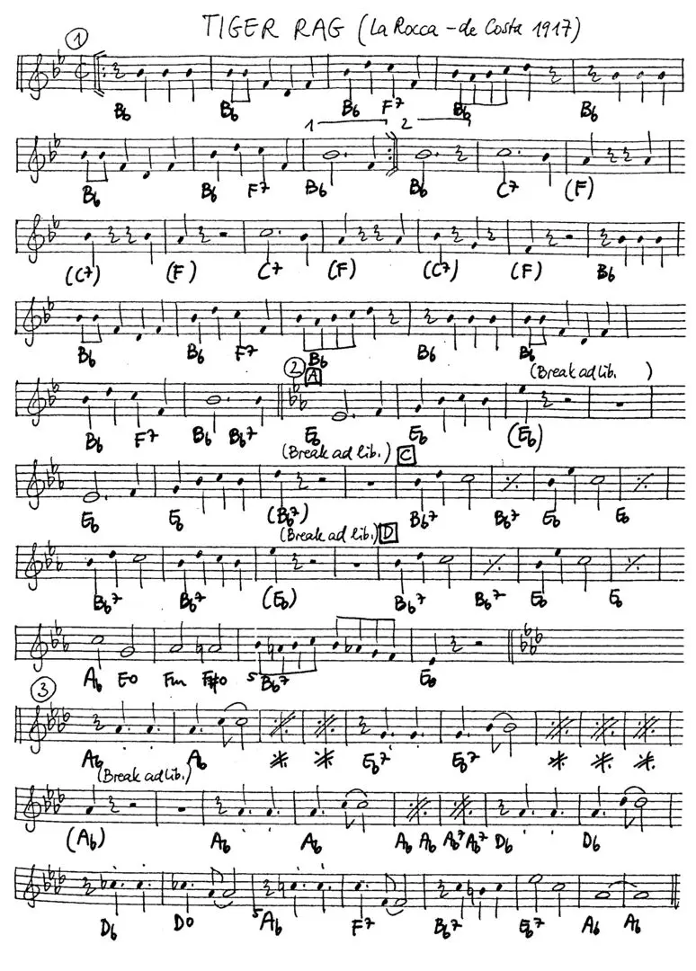 tiger rag free jazz leadsheet - Courtesy of the Jungle Jazz Band